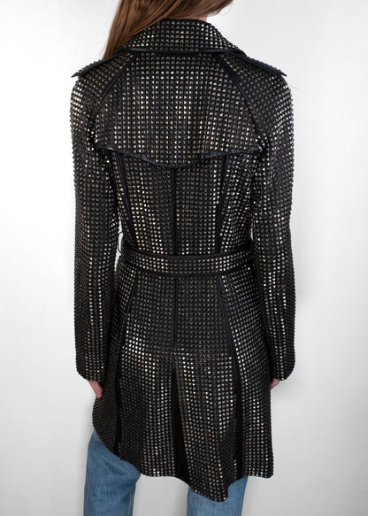 Burberry Black Leather Studded Trench Coat