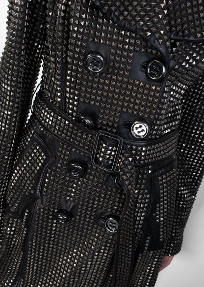 Burberry Black Leather Studded Trench Coat