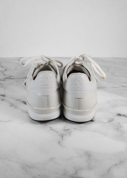 Chanel White Quilted Leather And Suede Sneakers