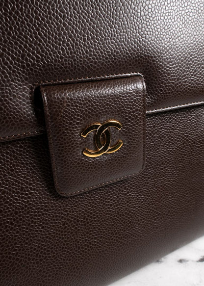 Chanel Brown Caviar Leather Shoulder Bag With Gold CC