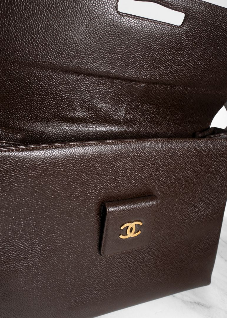 Chanel Brown Caviar Leather Shoulder Bag With Gold CC
