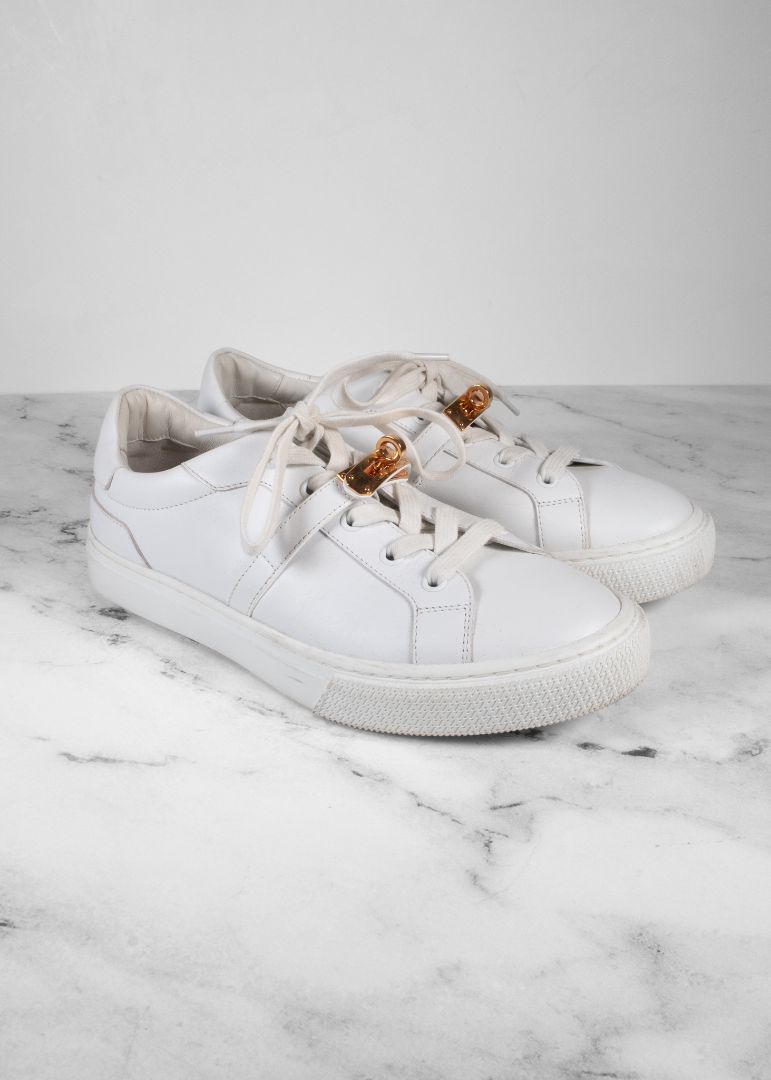 Hermes White Sneakers With Gold Iconic Buckle