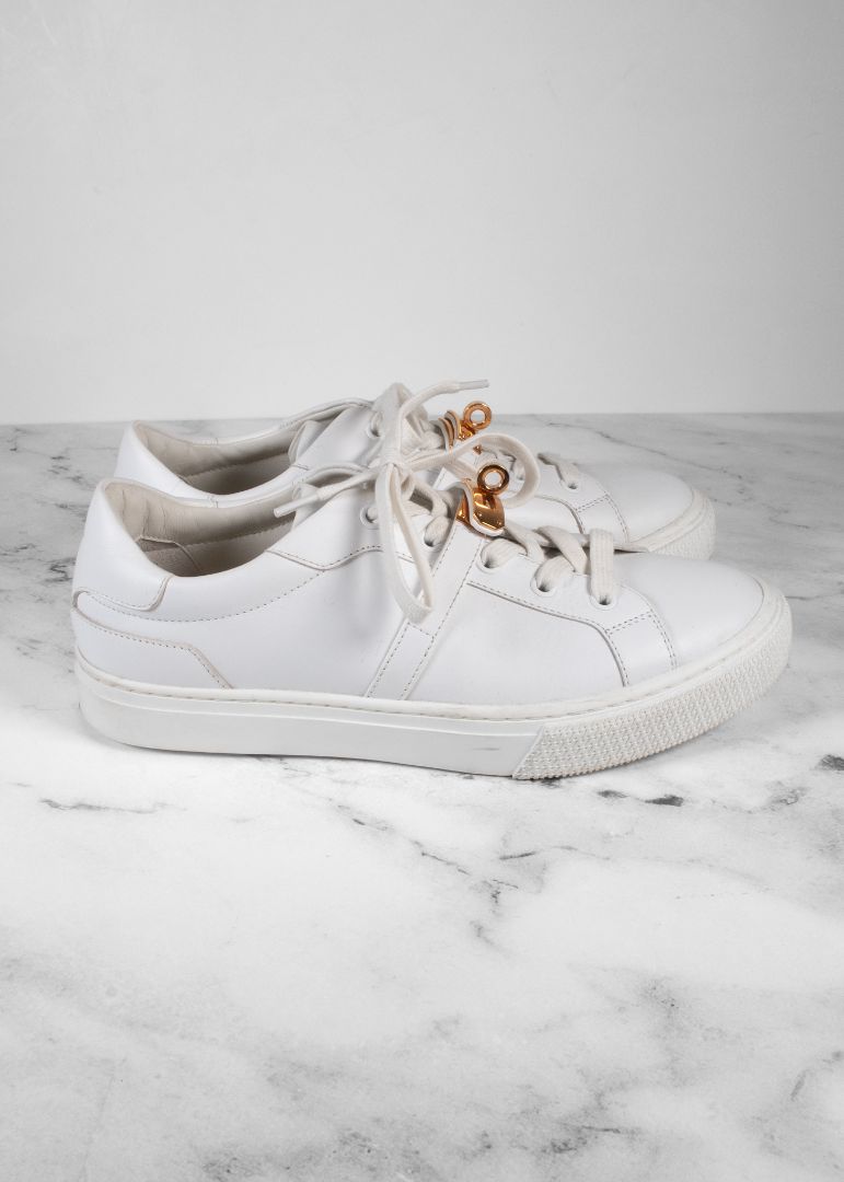 Hermes White Sneakers With Gold Iconic Buckle