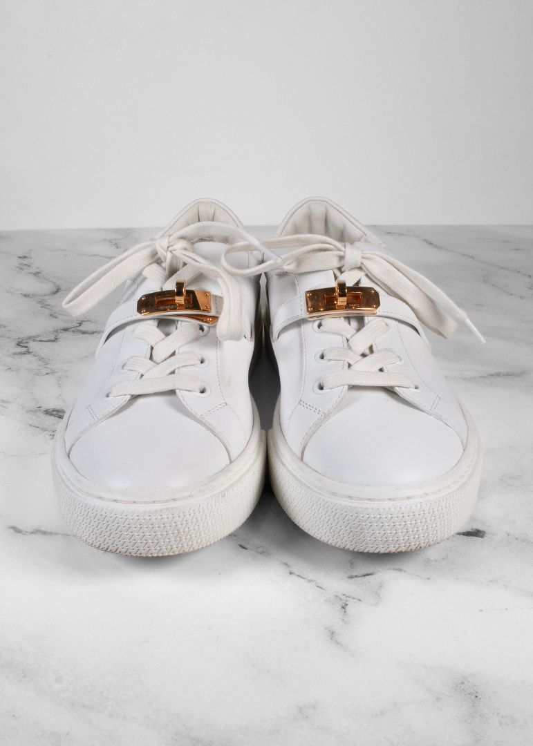 Hermes White Sneakers With Gold Iconic Buckle