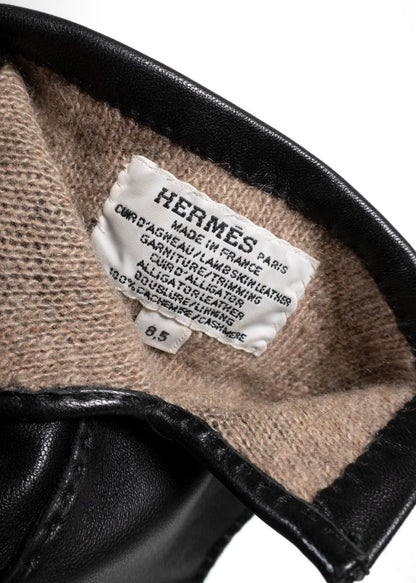 Hermes Black Leather Gloves