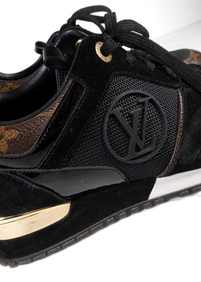 Louis Vuitton Run Away Black Suede Sneakers With Brown Leather Monogram