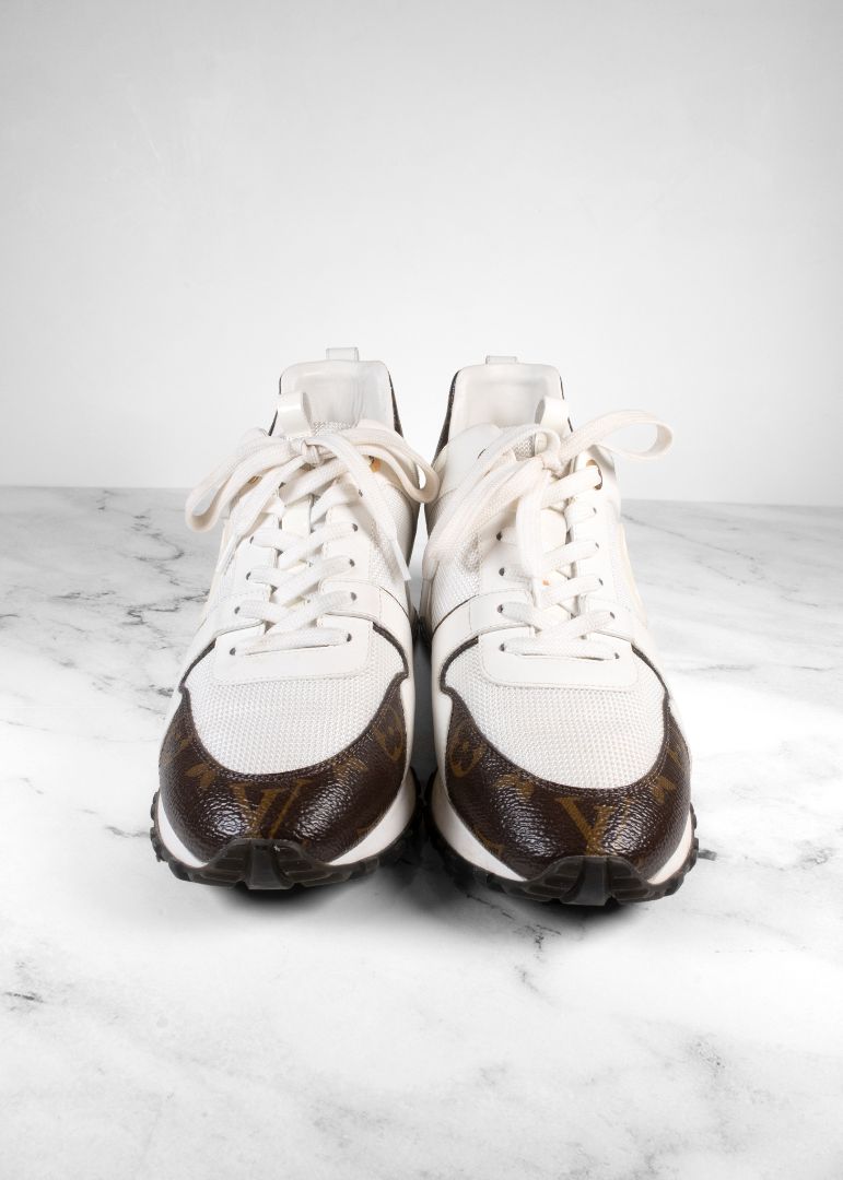 Louis Vuitton White Run Away Sneakers With Brown Leather Monogram
