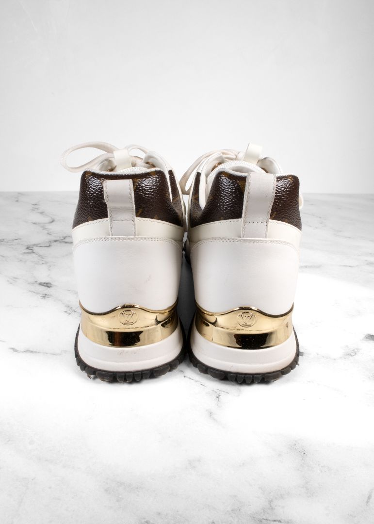 Louis Vuitton White Run Away Sneakers With Brown Leather Monogram