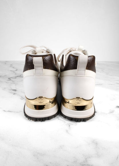 Louis Vuitton White Run Away Sneakers With Brown Leather Monogram