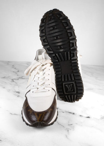 Louis Vuitton White Run Away Sneakers With Brown Leather Monogram