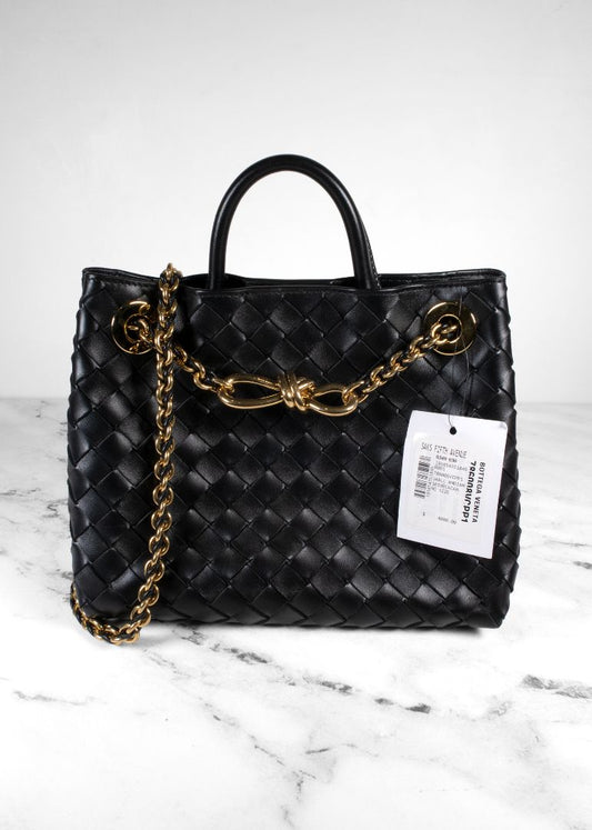 Bottega Veneta Black Andiamo Bag With Gold Chain