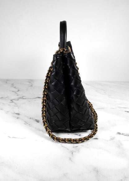 Bottega Veneta Black Andiamo Bag With Gold Chain