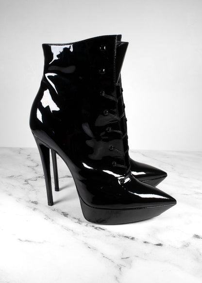 Saint Laurent Patent Leather Lace Up Platform Heels