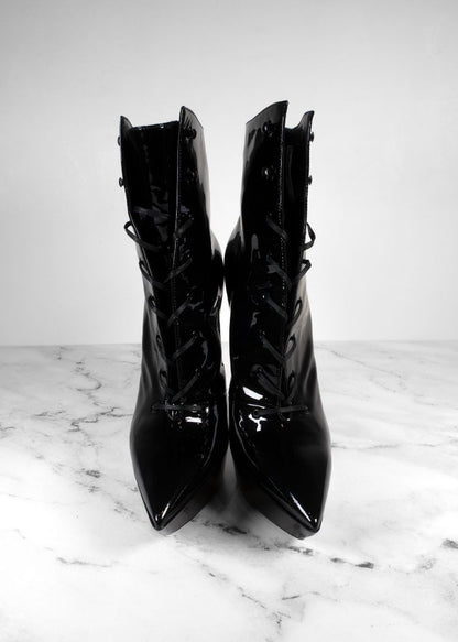 Saint Laurent Patent Leather Lace Up Platform Heels