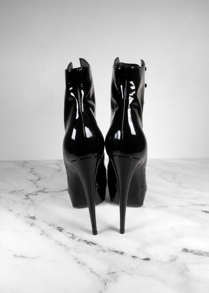 Saint Laurent Patent Leather Lace Up Platform Heels