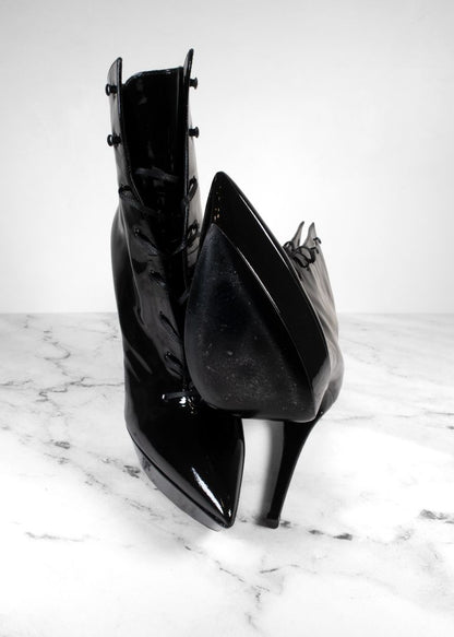 Saint Laurent Patent Leather Lace Up Platform Heels