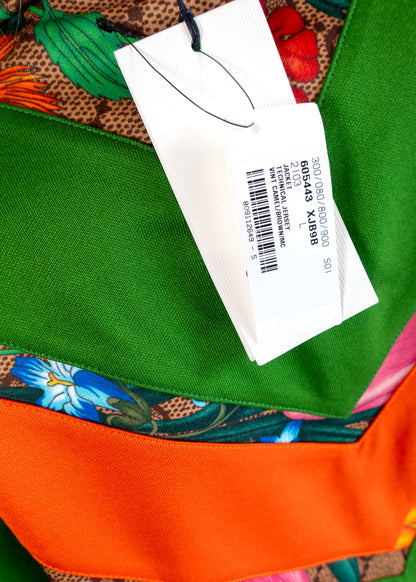 Gucci Green GG Supreme Floral Print Knit Zipper Track Jacket