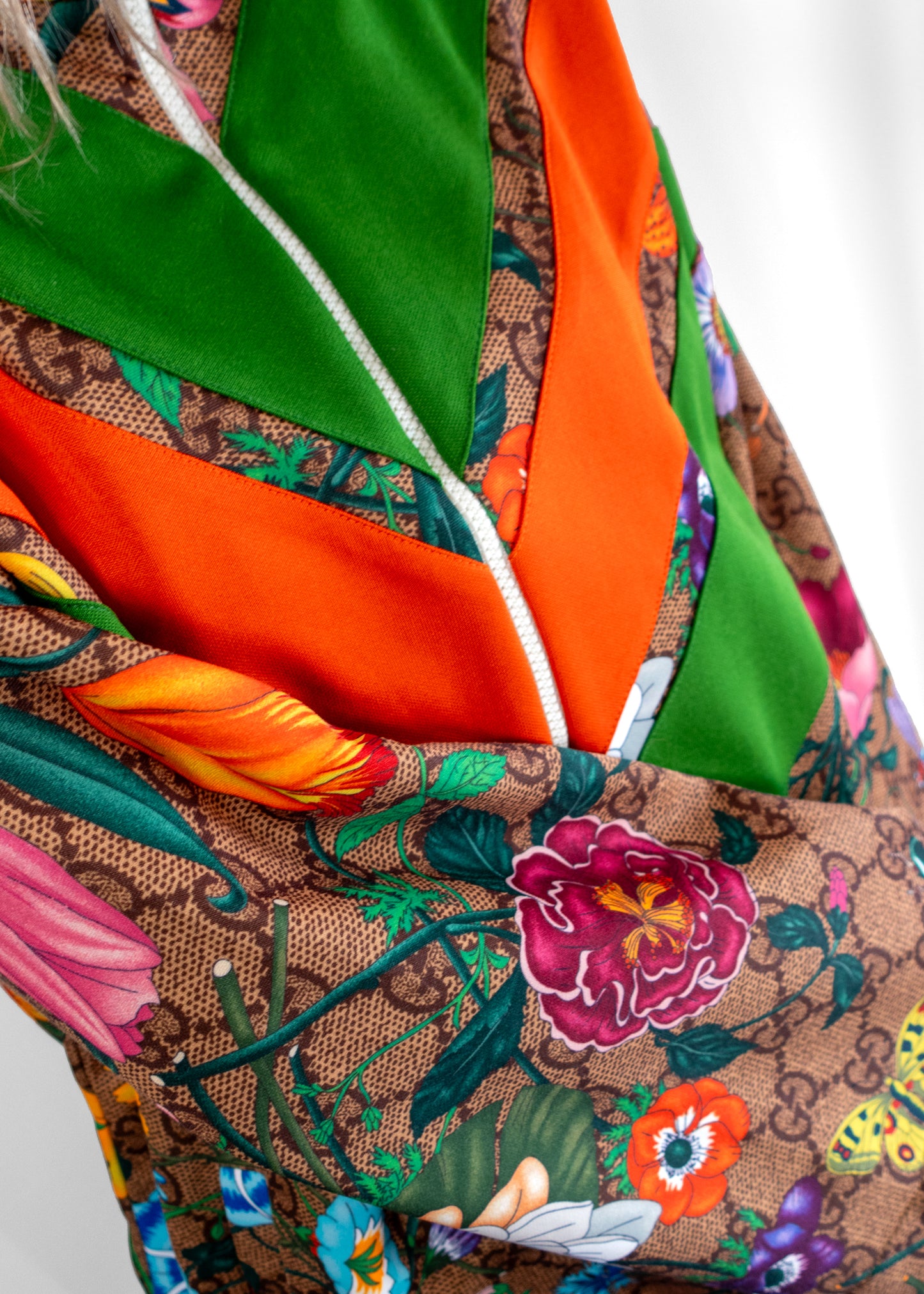 Gucci Green GG Supreme Floral Print Knit Zipper Track Jacket