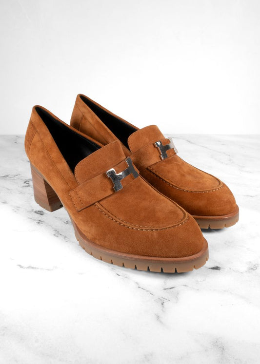 Hermes Brown Suede Loafer Pumps