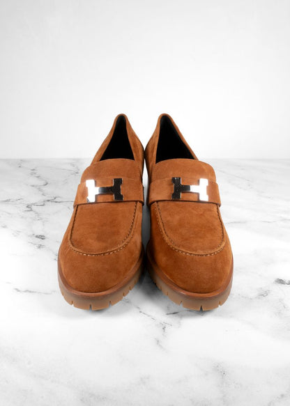 Hermes Brown Suede Loafer Pumps