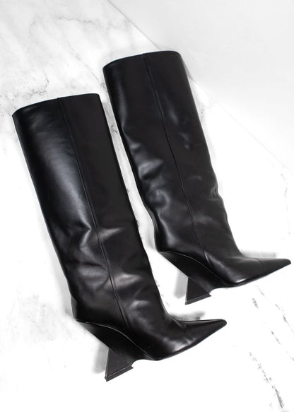 The Attico Black Leather Knee High "Cheope" Boots