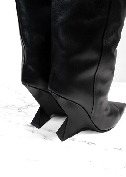 The Attico Black Leather Knee High "Cheope" Boots