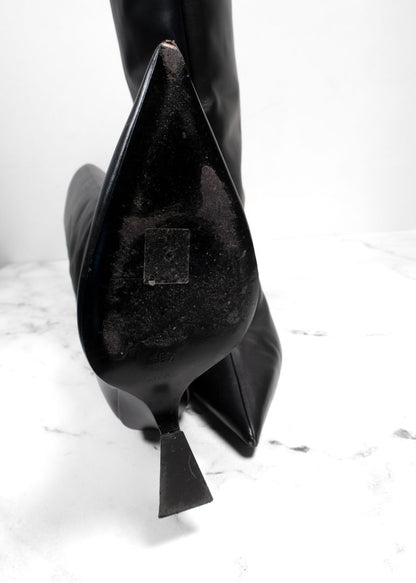 The Attico Black Leather Knee High "Cheope" Boots