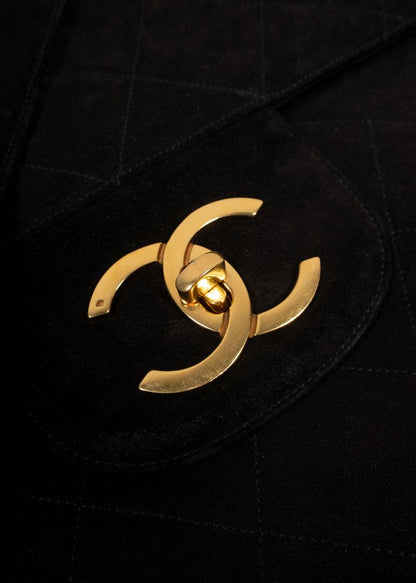 Chanel Black Suede XXL Flap Bag Wtih Gold Hardware