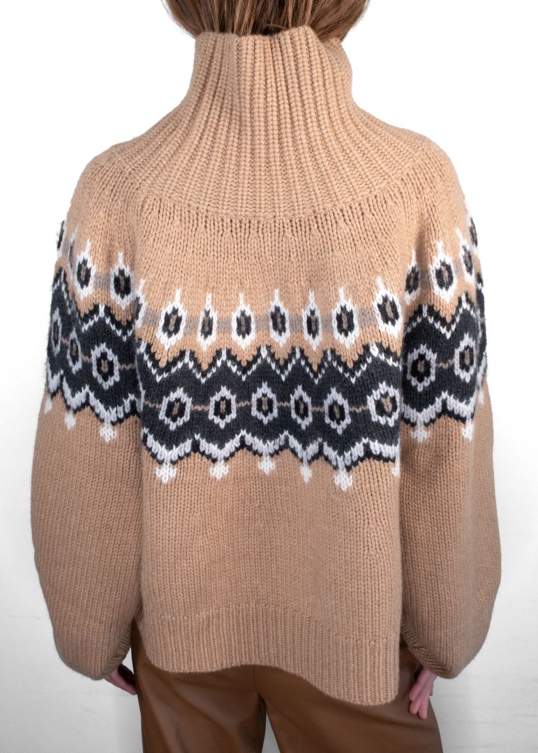 Khaite Camel Amaris Fair Isle Cashmere Blend Turtleneck Sweater