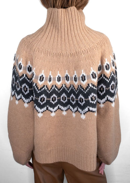 Khaite Camel Amaris Fair Isle Cashmere Blend Turtleneck Sweater