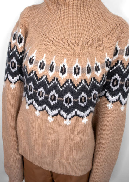 Khaite Camel Amaris Fair Isle Cashmere Blend Turtleneck Sweater