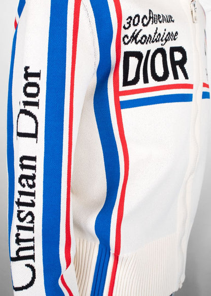 Dior Cream/Blue/Red Jacquard Knit Zip Up Jacket