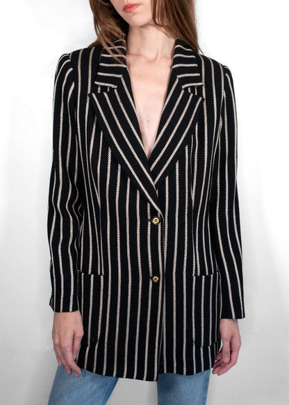 Vintage Valentino Black/ivory Striped Blazer With Gold Buttons