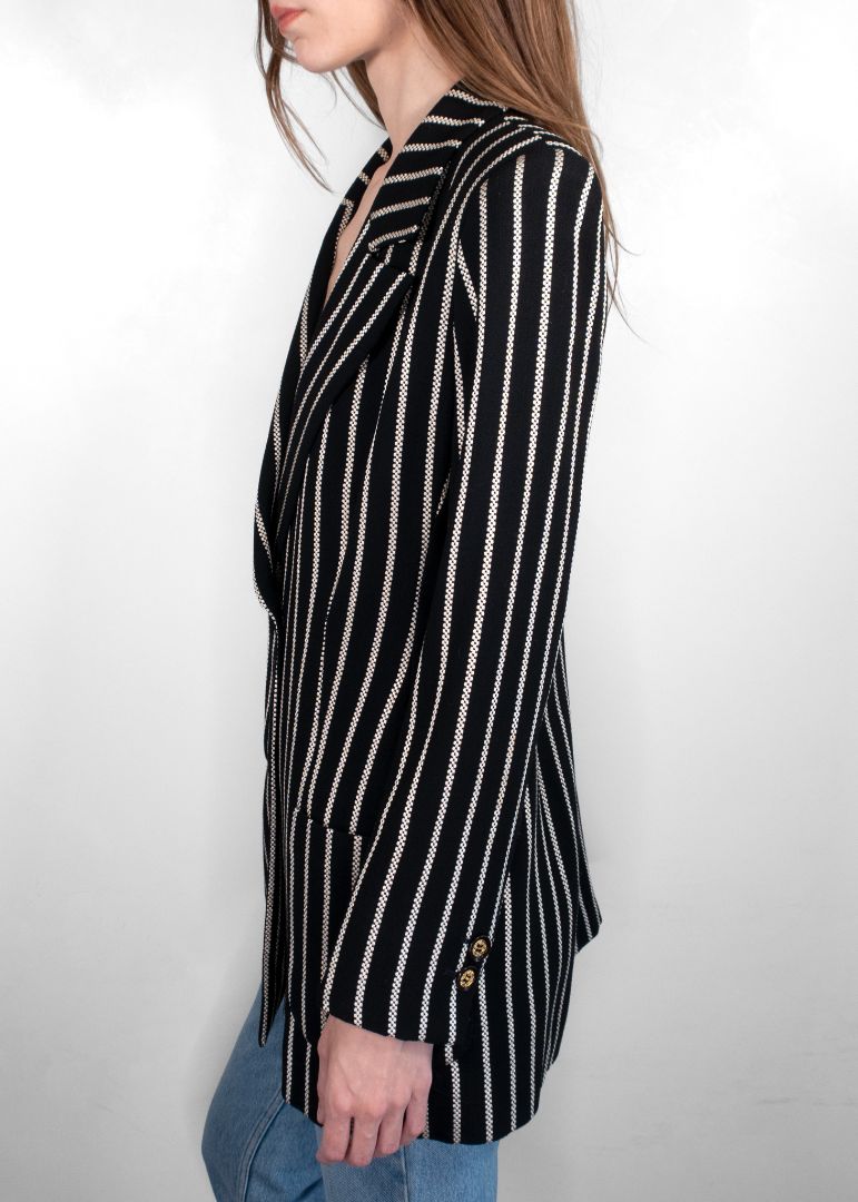 Vintage Valentino Black/ivory Striped Blazer With Gold Buttons