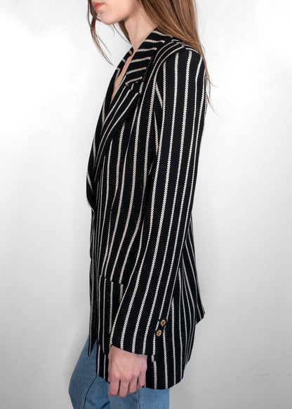Vintage Valentino Black/ivory Striped Blazer With Gold Buttons