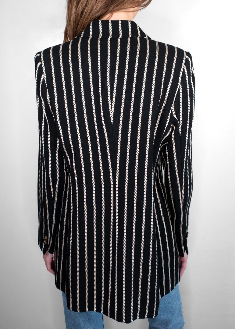 Vintage Valentino Black/ivory Striped Blazer With Gold Buttons