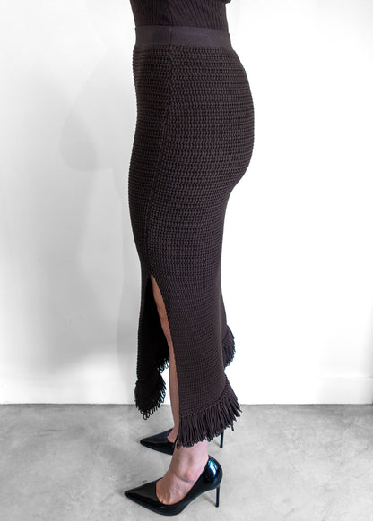 Bottega Veneta Fringe Trim Accent Midi Length Skirt