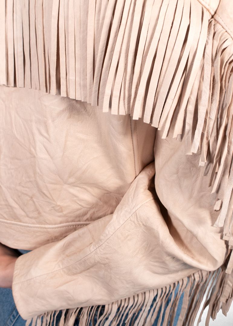 Iro Tan Leather Fringe Jacket