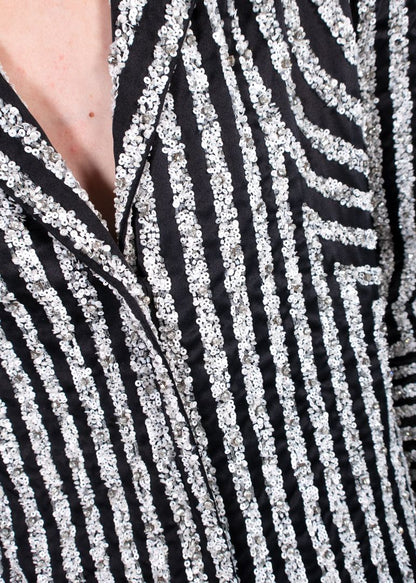 Naeem Kahn Black Satin And White Sequin Striped Blazer