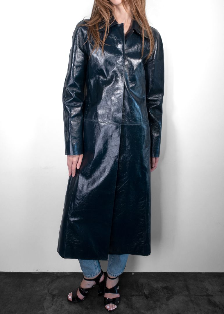 Acne Studios Teal Leather Coat