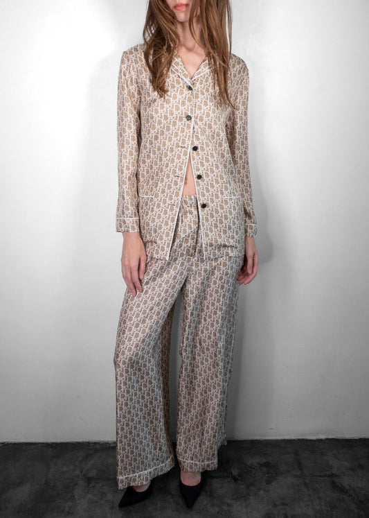 Christian Dior silk logo blouse and pants set