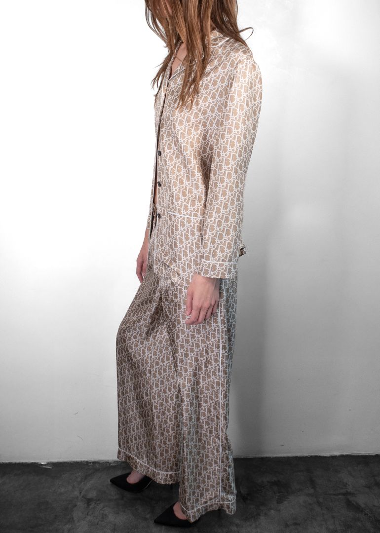 Christian Dior silk logo blouse and pants set