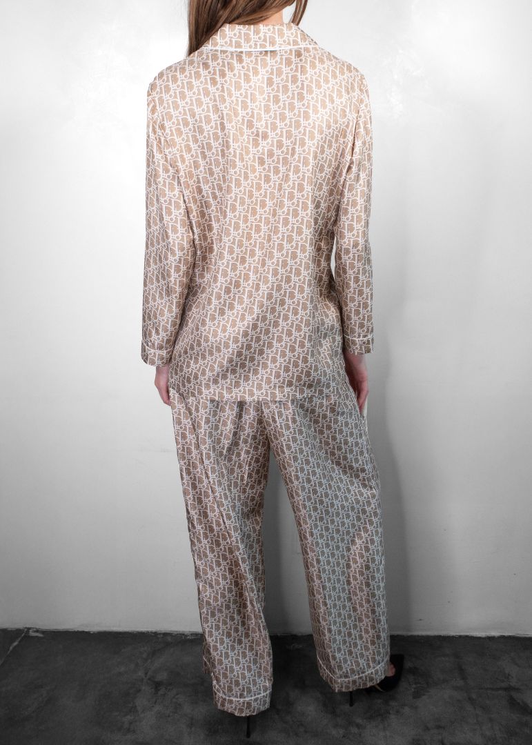 Christian Dior silk logo blouse and pants set