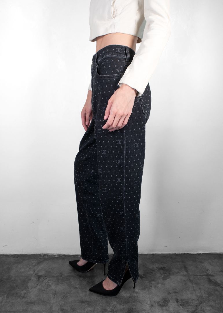 Chanel Black Logo Print Jeans