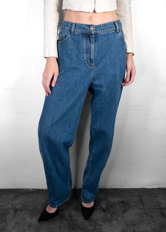 Chanel Blue Jeans With Colorful Crystal Cc Button Size 44