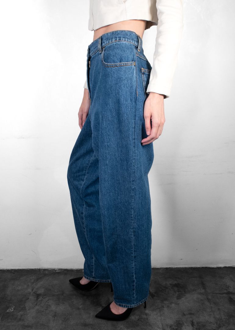 Chanel Blue Jeans With Colorful Crystal Cc Button Size 44