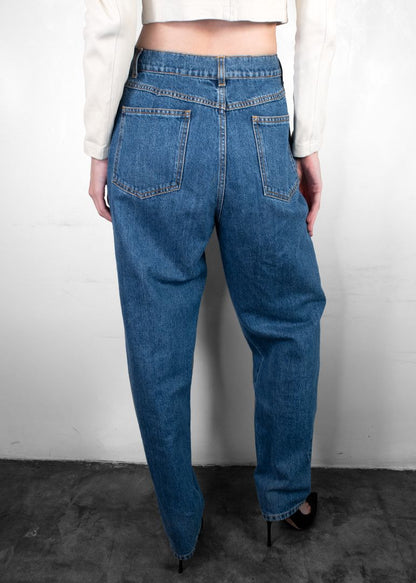 Chanel Blue Jeans With Colorful Crystal Cc Button Size 44