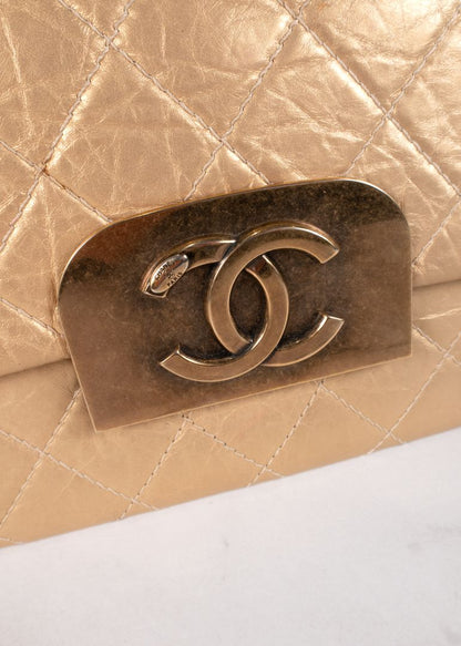 Chanel Gold Leather Quilted Bag With Gold Hardware