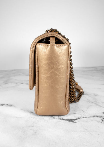 Chanel Gold Leather Quilted Bag With Gold Hardware