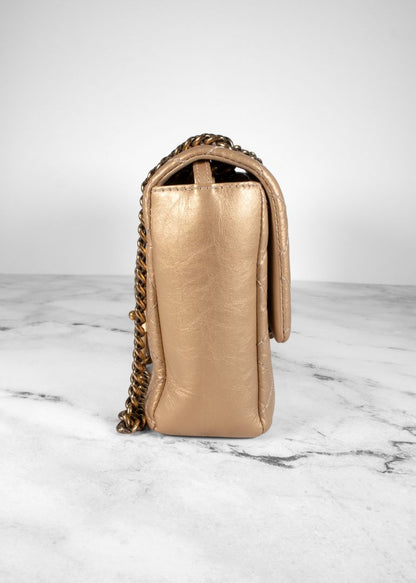 Chanel Gold Leather Quilted Bag With Gold Hardware